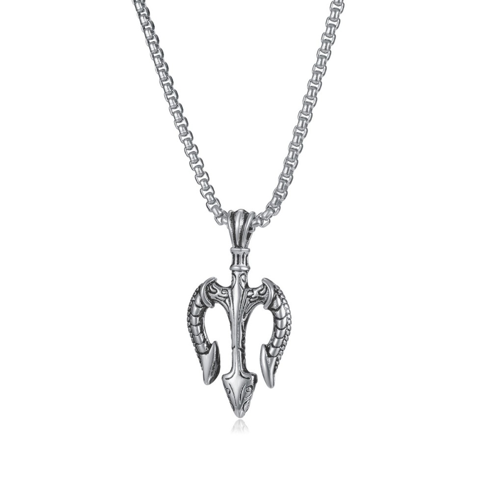 Stainless Steel. Trident pendant on chain