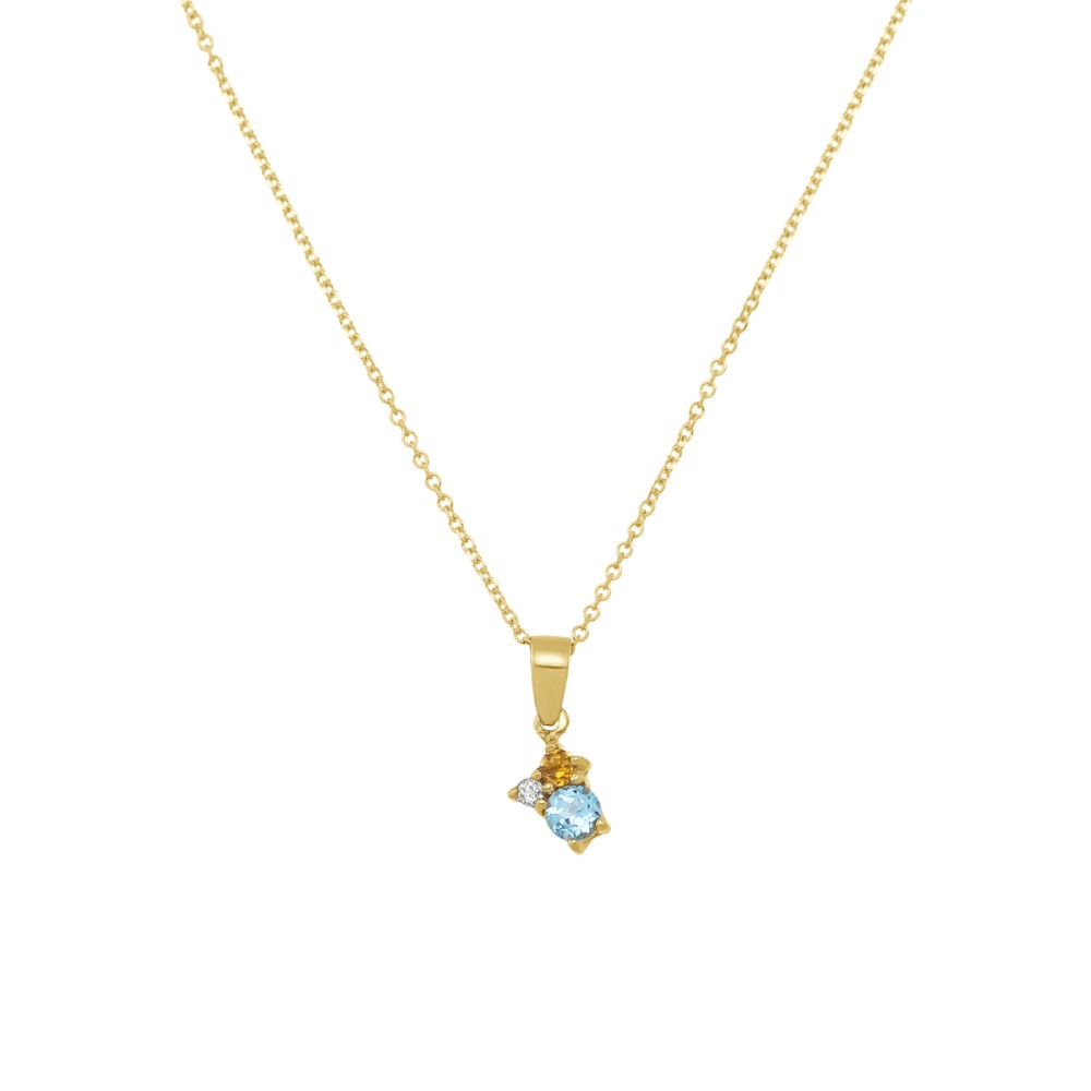 Gold 9ct. Triple stone pendant on chain