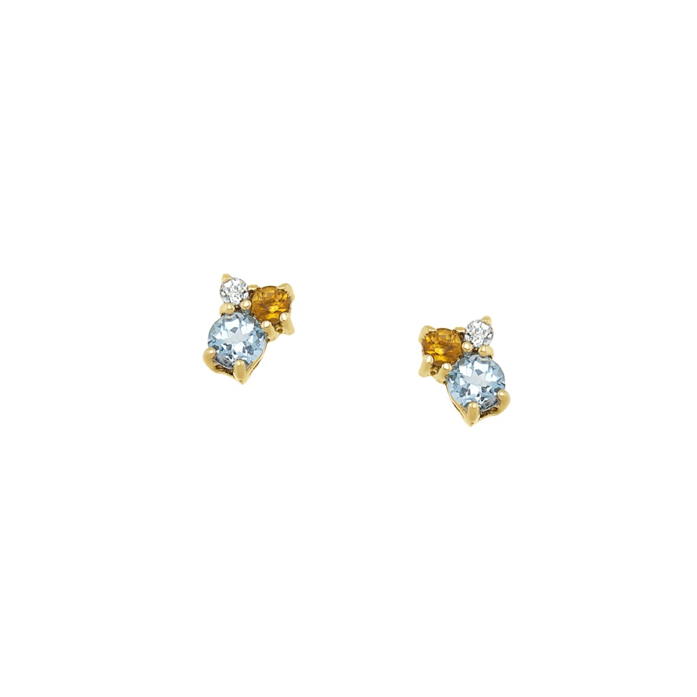 Gold 9ct. Triple stone stud earrings