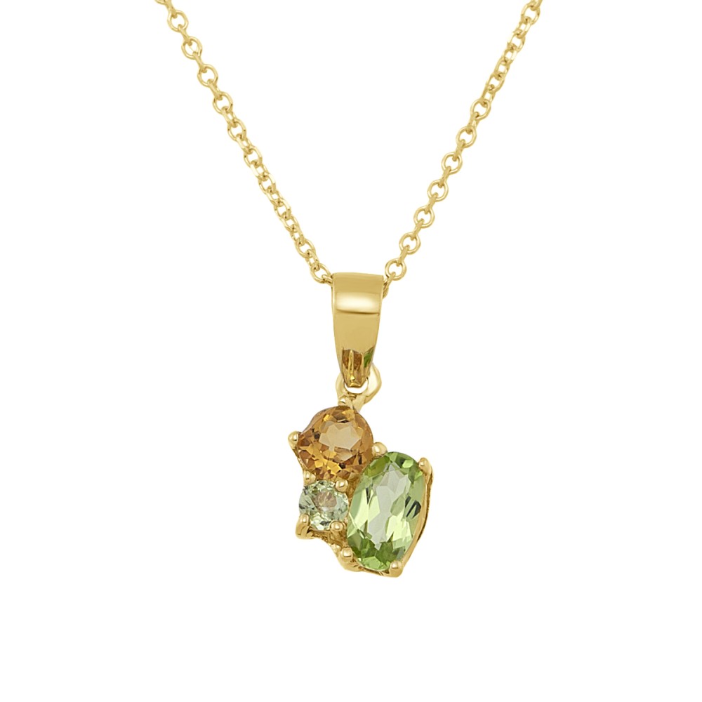 Gold 9ct. Triple stone pendant on chain