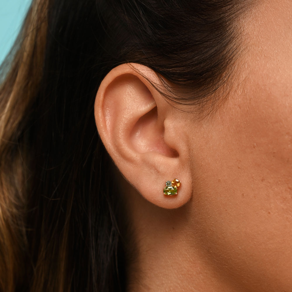 Gold 9ct. Triple stone stud earrings