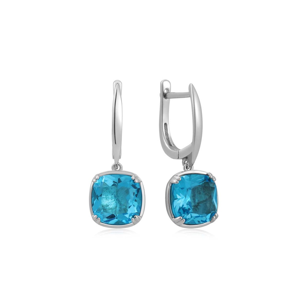 Sterling silver 925°. Square solitaire drop earrings