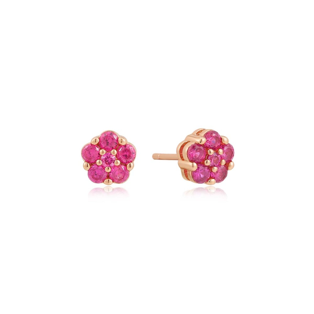 Σκουλαρίκια στικ λουλούδι από ροζ επιχρυσωμένο ασήμι 925°