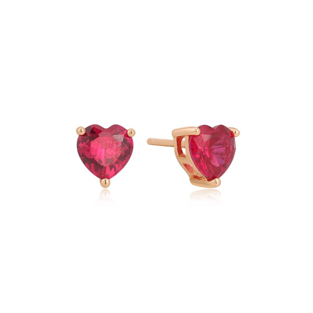 Σκουλαρίκια στικ μονόπετρα καρδιά από ροζ επιχρυσωμένο ασήμι 925°