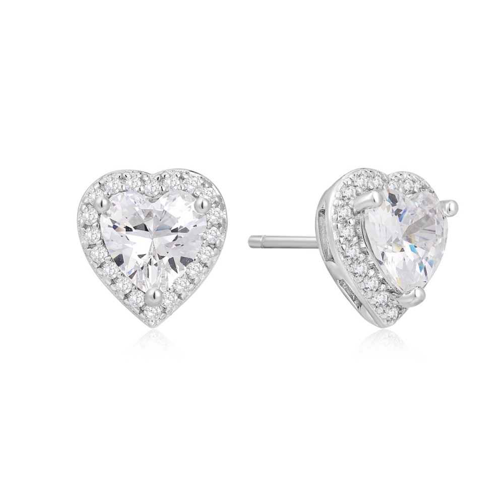 Sterling silver 925°. Heart studs with CZ
