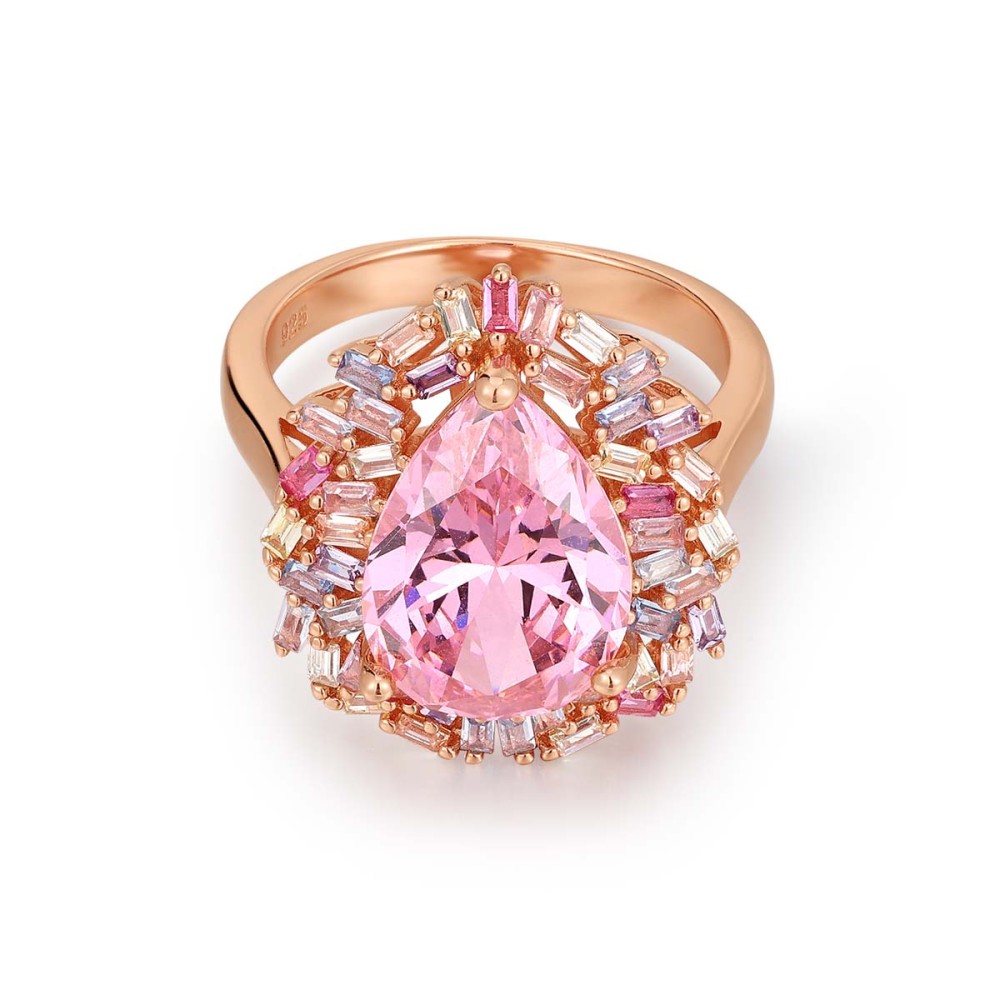Δαχτυλίδι ροζέτα με χρωματιστά ζιργκόν από ροζ επιχρυσωμένο ασήμι 925°