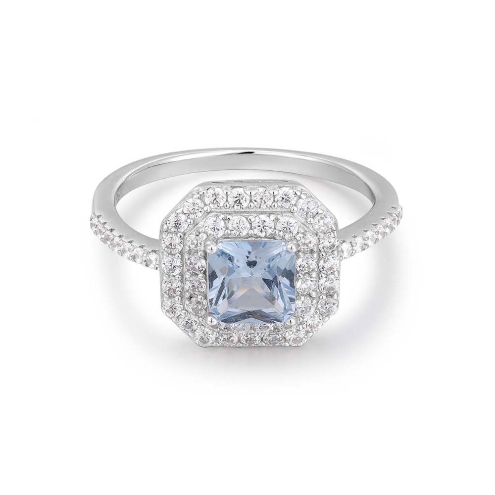 Sterling silver 925°. Square CZ ring with halo