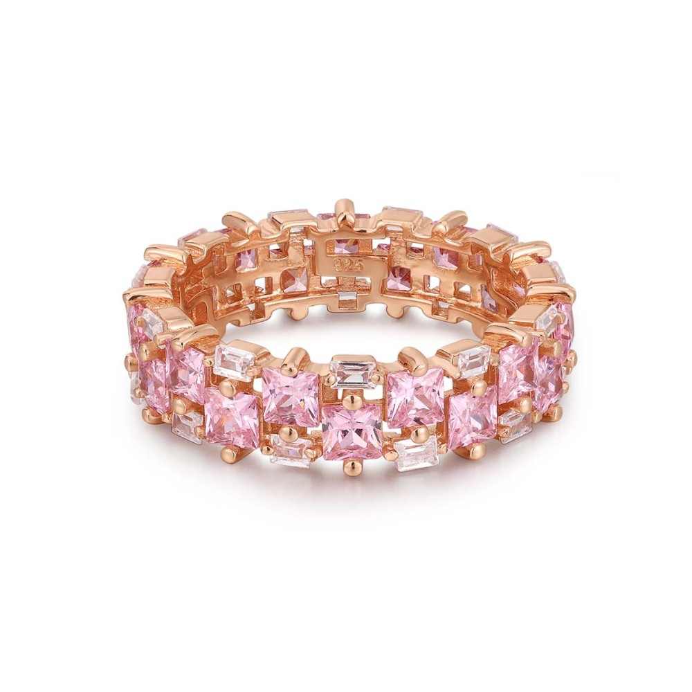 Δαχτυλίδι ολόβερο με ροζ και λευκά ζιργκόν από ροζ επιχρυσωμένο ασήμι 925°
