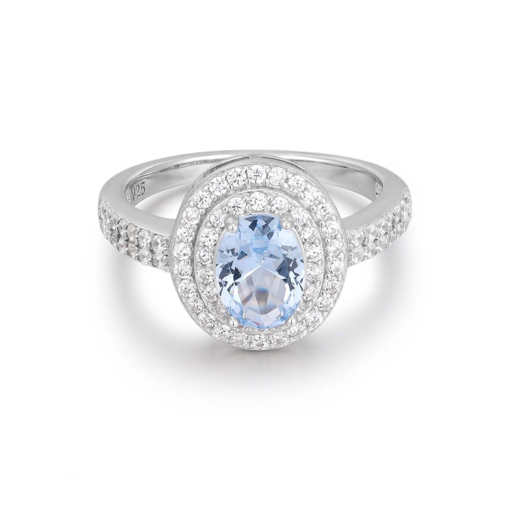 Sterling silver 925°. Oval CZ ring with halo