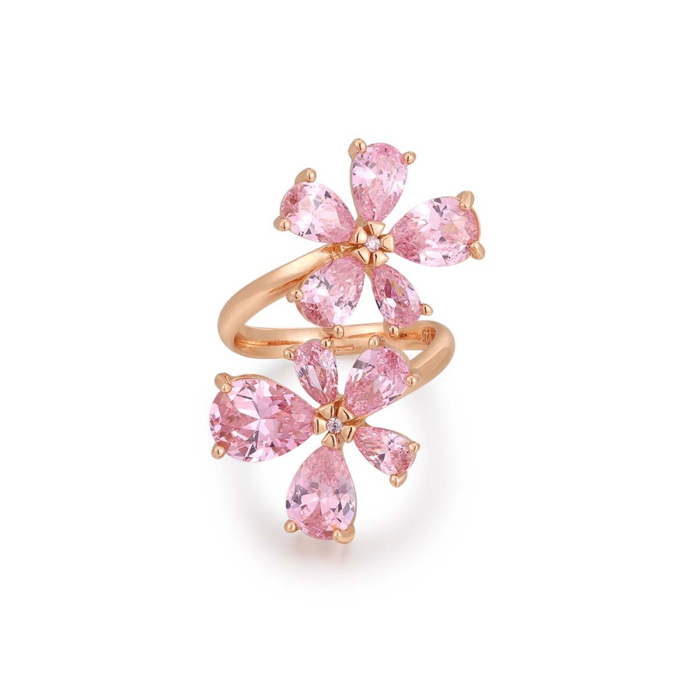 Δαχτυλίδι λουλούδι με ζιργκόν από ροζ επιχρυσωμένο ασήμι 925°