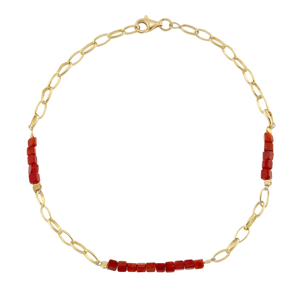 Sterling silver 925°. Ankle bracelet with coral