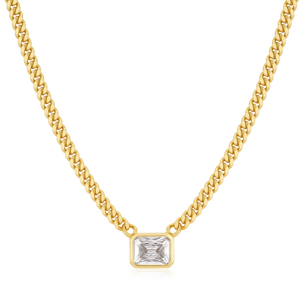 Sterling silver 925°. Bold chain and CZ necklace.