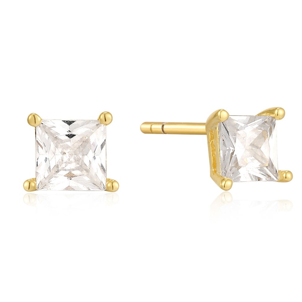 Sterling silver 925°. Square CZ stud earrings