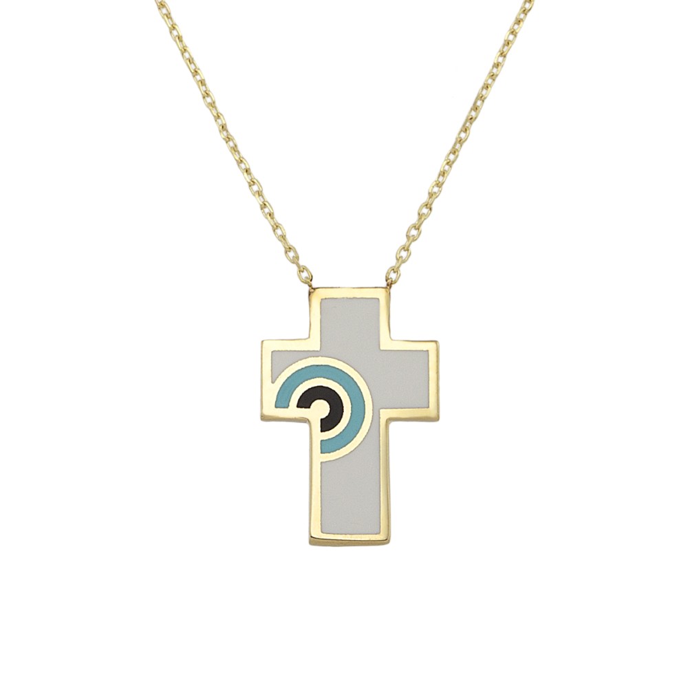 Gold 14ct. Mati and cross chain necklace