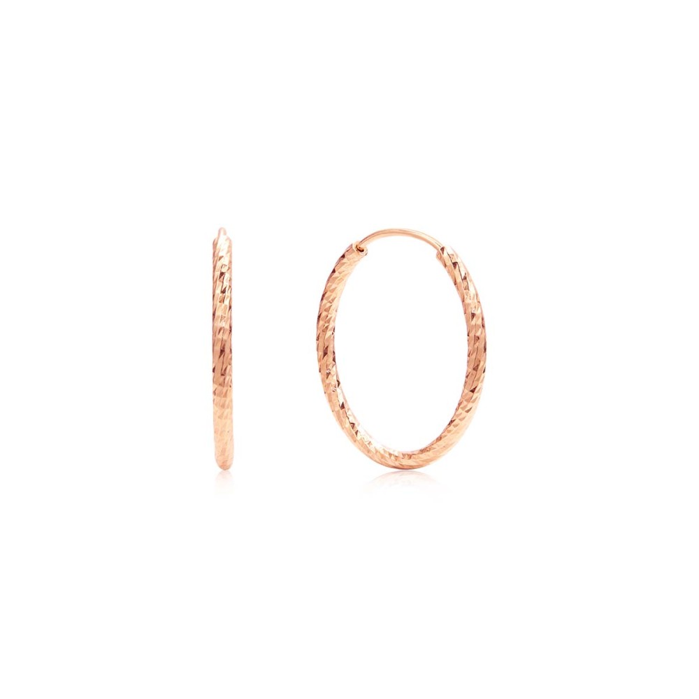 Σκουλαρίκια κρίκοι μικροί σχέδιο διαμαντέ από ροζ επιχρυσωμένο ασήμι 925°
