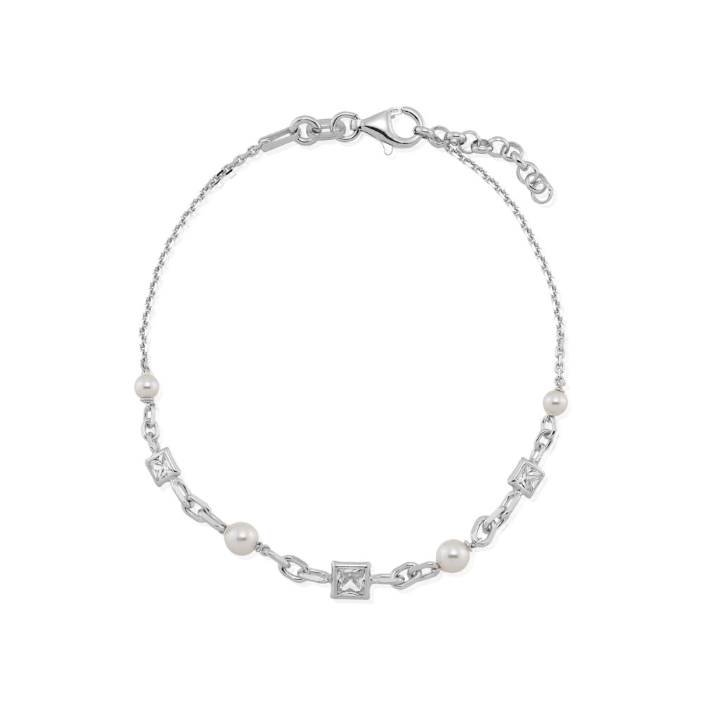 Sterling silver 925°. Pearl and CZ bracelet