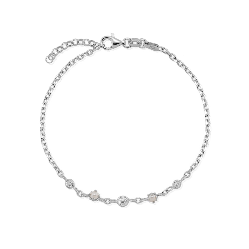 Sterling silver 925°. Pearl and CZ bracelet
