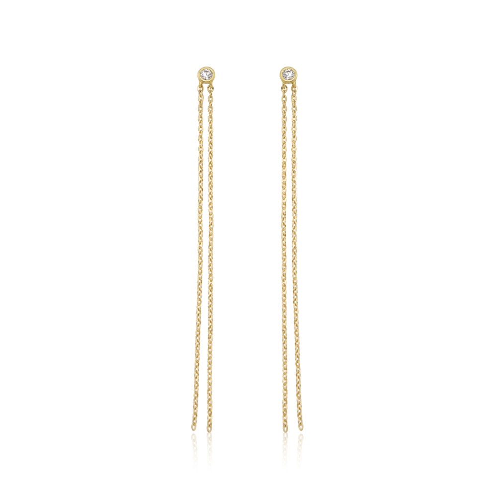 Gold 9ct. Solitaire and chain drop earrings