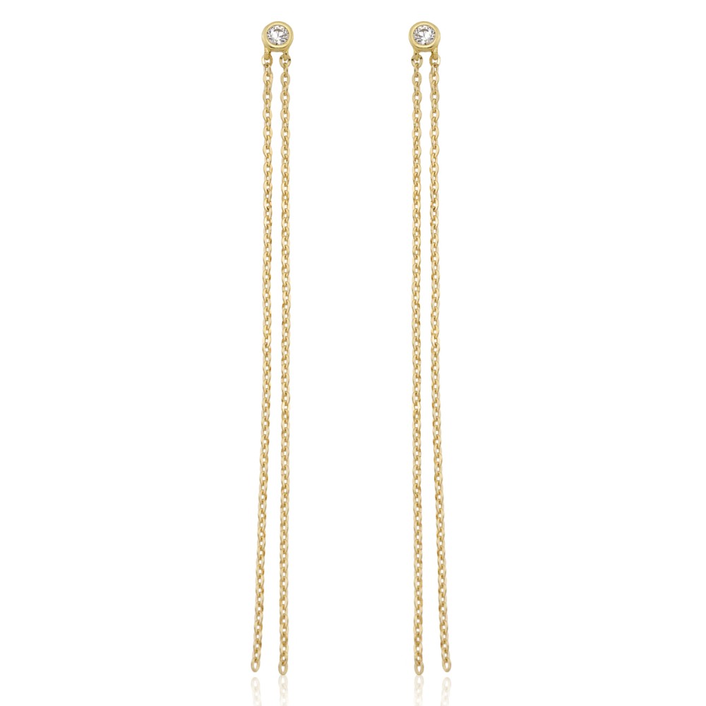Gold 9ct. Solitaire and chain drop earrings