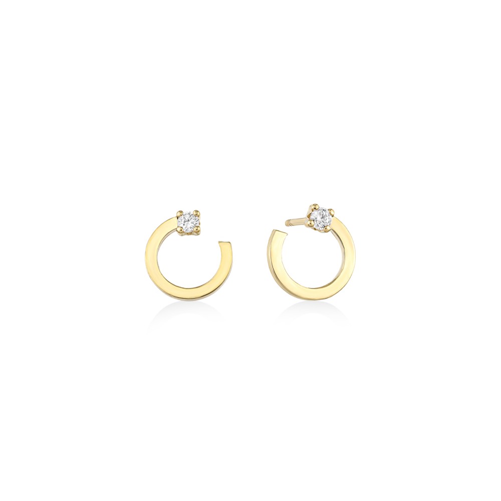 Gold 9ct. Open hoop earrings with CZ