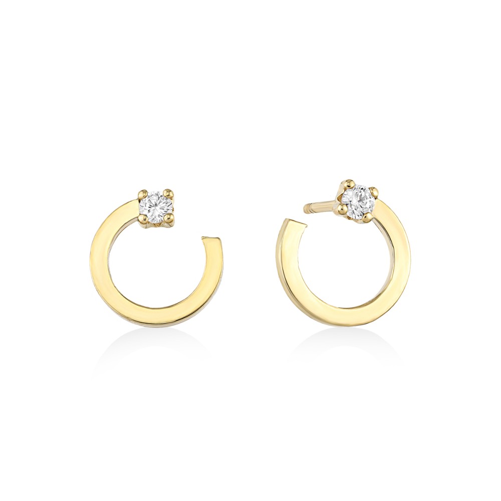Gold 9ct. Open hoop earrings with CZ