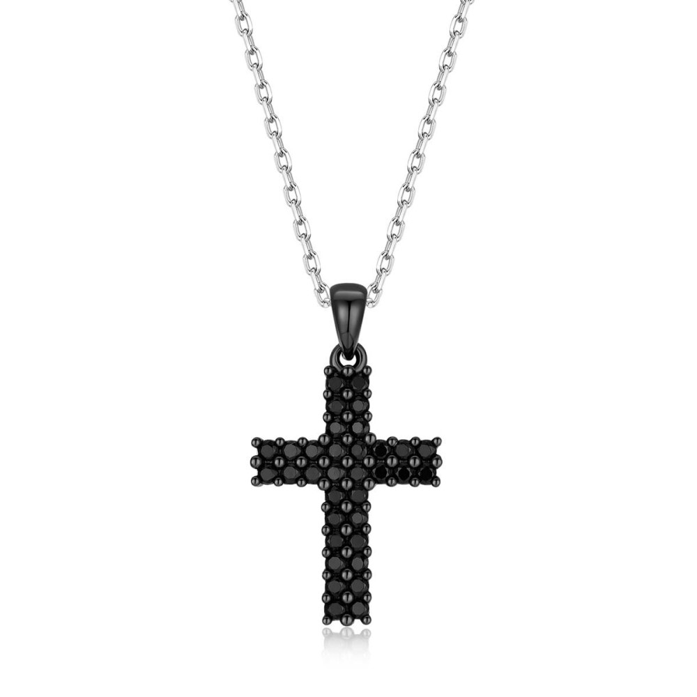 Σταυρός με αλυσίδα και πέτρες ζιργκόν από μαύρο επιπλατινωμένο ασήμι 925.