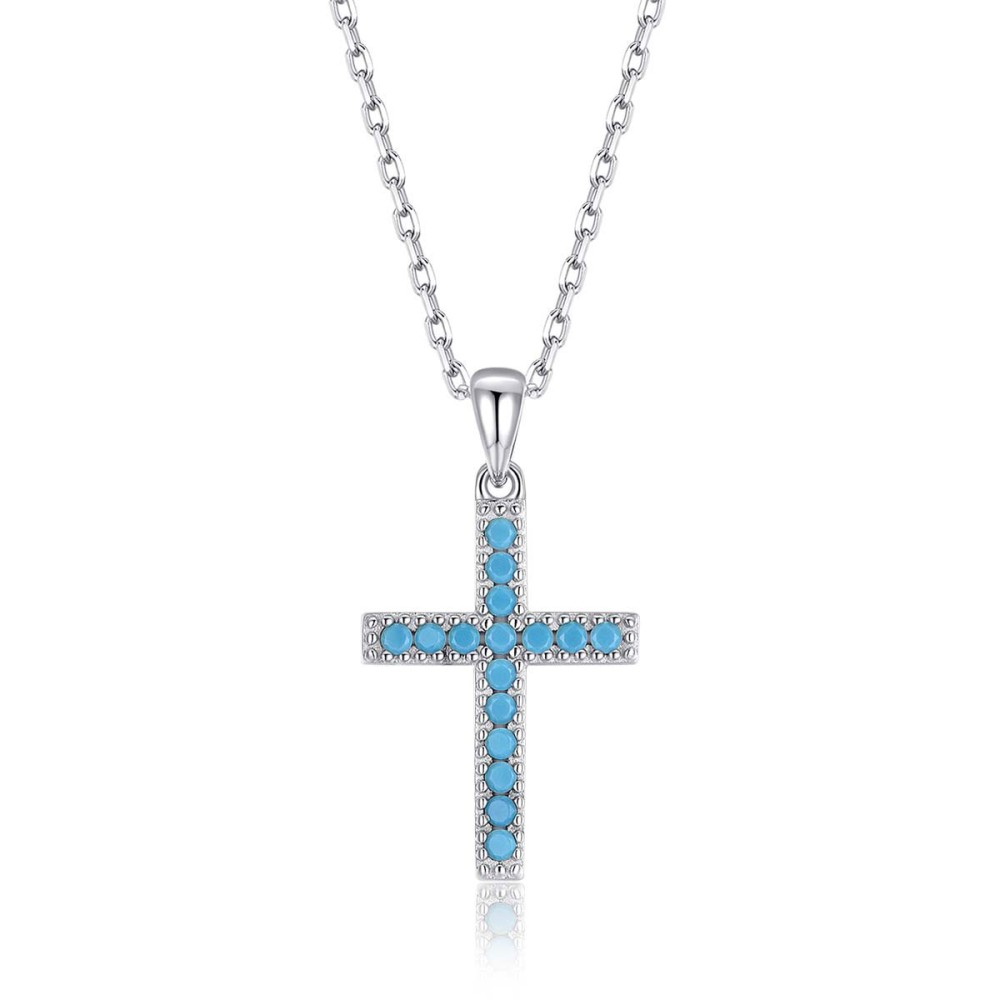 Sterling silver 925°. Cross with blue stones