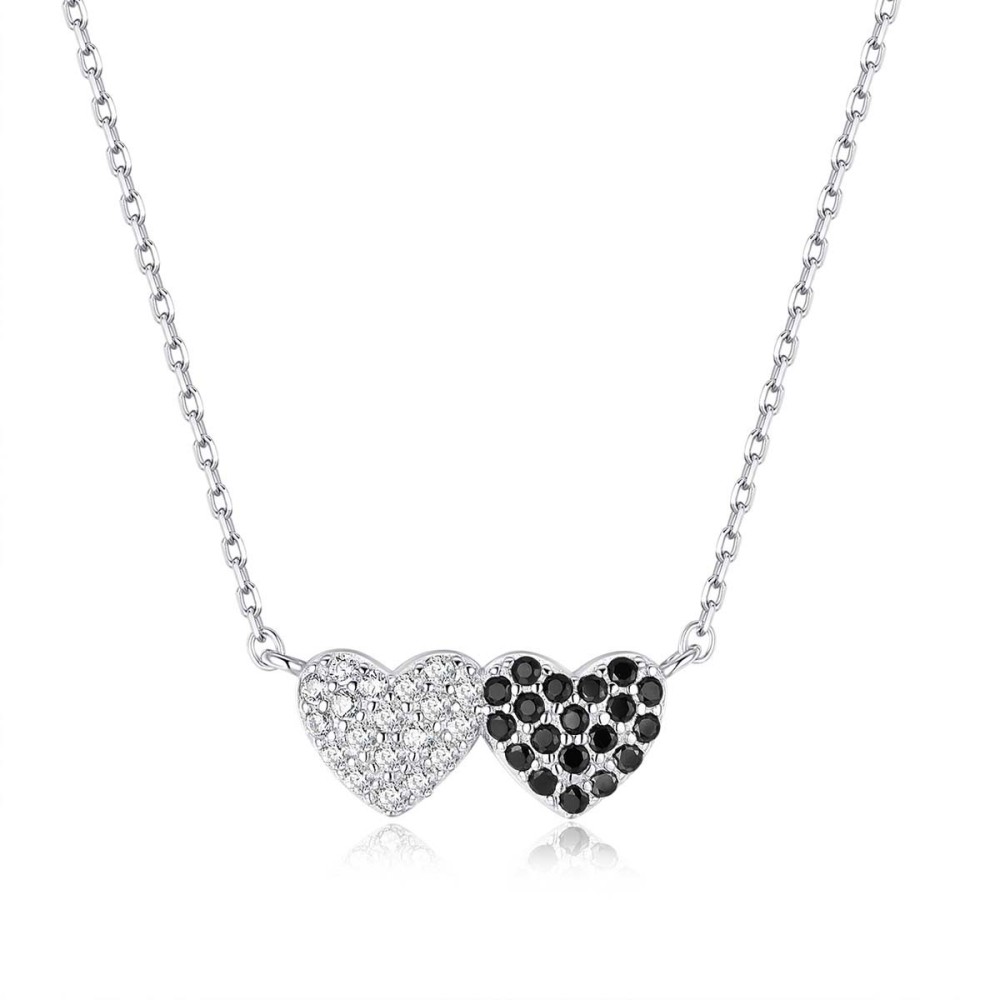 Sterling silver 925°. Double hearts necklace with CZ