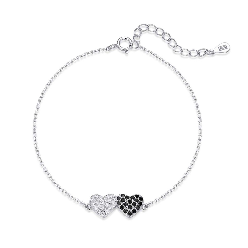 Sterling silver 925°. Double hearts bracelet with CZ