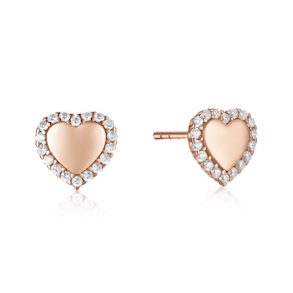 Sterling silver 925°. Heart studs with CZ