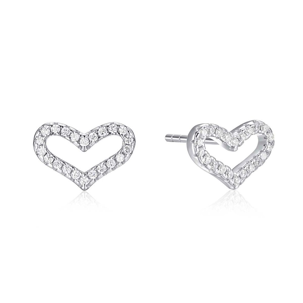 Σκουλαρίκια στικ καρδιά με ζιργκόν από επιπλατινωμένο ασήμι 925°