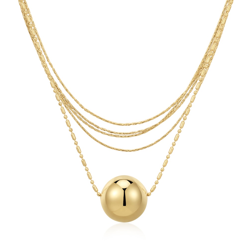 Stainless Steel. Multichain & ball necklace