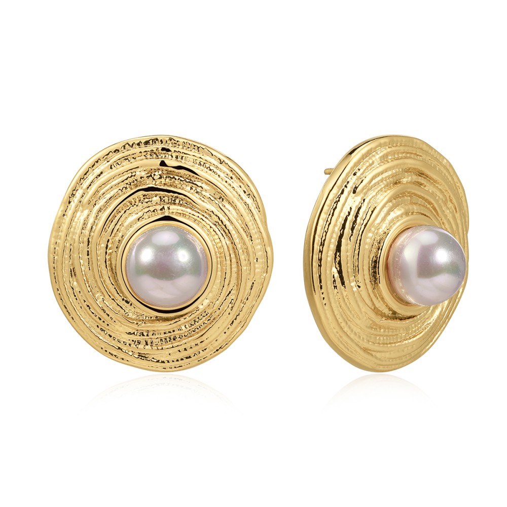 Stainless Steel. Woven disc studs with pearls